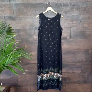 Vintage Panda Print Black Rayon Maxi Dress